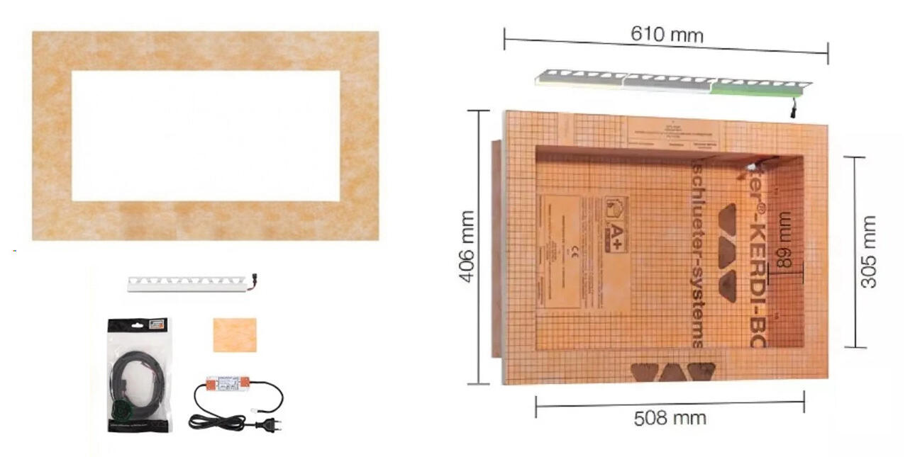 Schlueter KERDI-BOARD-NLTP Voorgevormde nis met Plug & Play LED 508x305mm RGB+Wit