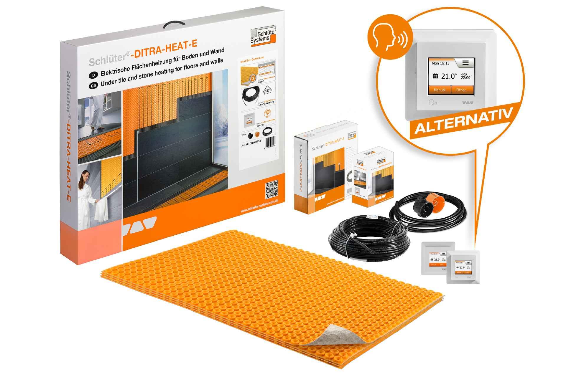 Schluter DITRA-HEAT-E set RT6 7,8m2 spraakbesturing, regelaar met verwarmingskabel 5,5m2 (136W)