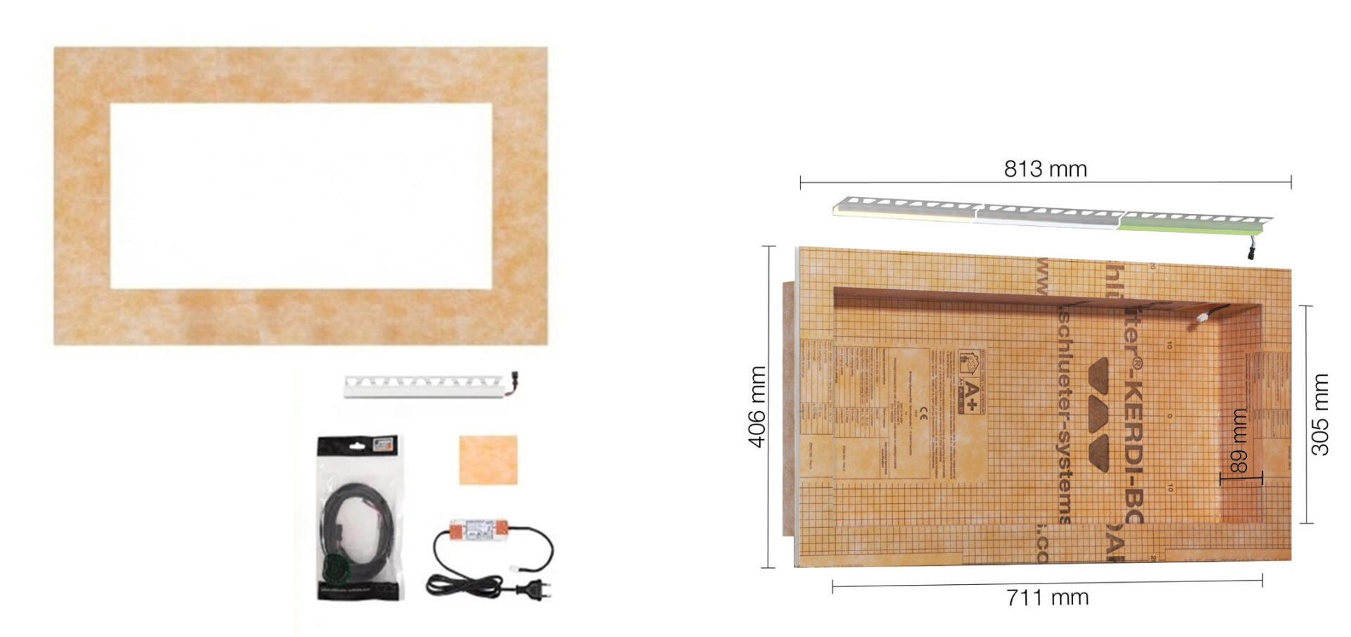 Schlueter KERDI-BOARD-NLTP Voorgevormde nis met Plug & Play LED 711x305mm neutraal wit 4500K